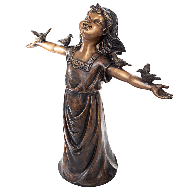 Girl Sculpture Garden Statue God Glory Outdoor Little Decor Bird Patio Yard US