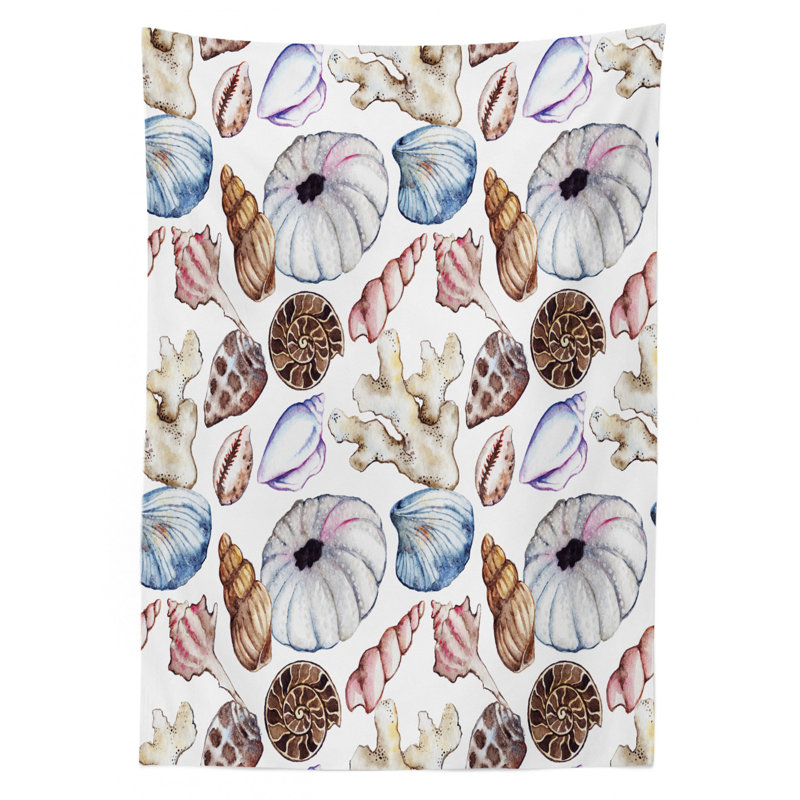 East Urban Home Ambesonne Seashells Tablecloth Clam Coral Watercolor Urchin Sealife Reef Creative Warm Weather Background Beach Rectangular Table Cover For Dining Room Kitchen Decor 52 X 70 Multicolor