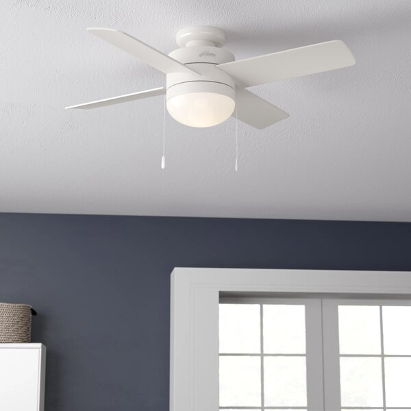 flush mount white ceiling fan with light