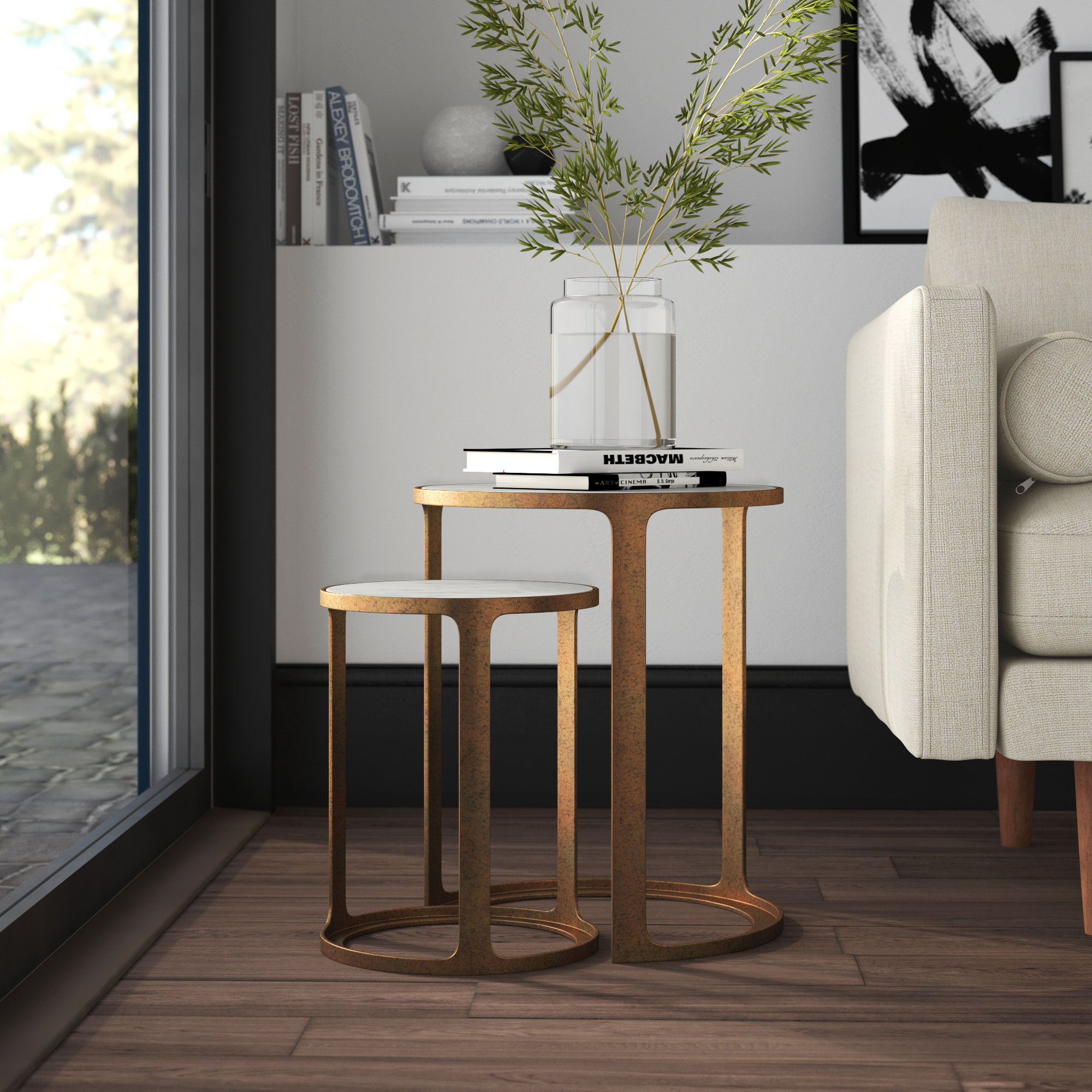 Mercury Row Sherer 2 Piece Marble Top Frame Nesting Tables Wayfair
