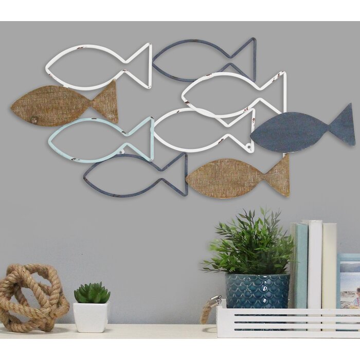 Highland Dunes Wood and Metal School of Fish Wall Décor | Wayfair