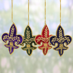 Fleur De Lis Christmas Embroidered Shaped Ornament (Set of 4)