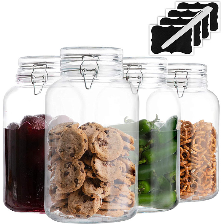 4 Pack - 1 Gallon Glass Jars With Lids Food Storage Jars With Airtight Lids  Leak Proof Wide Mouth Pickling Glass Canisters Kitchen Jars