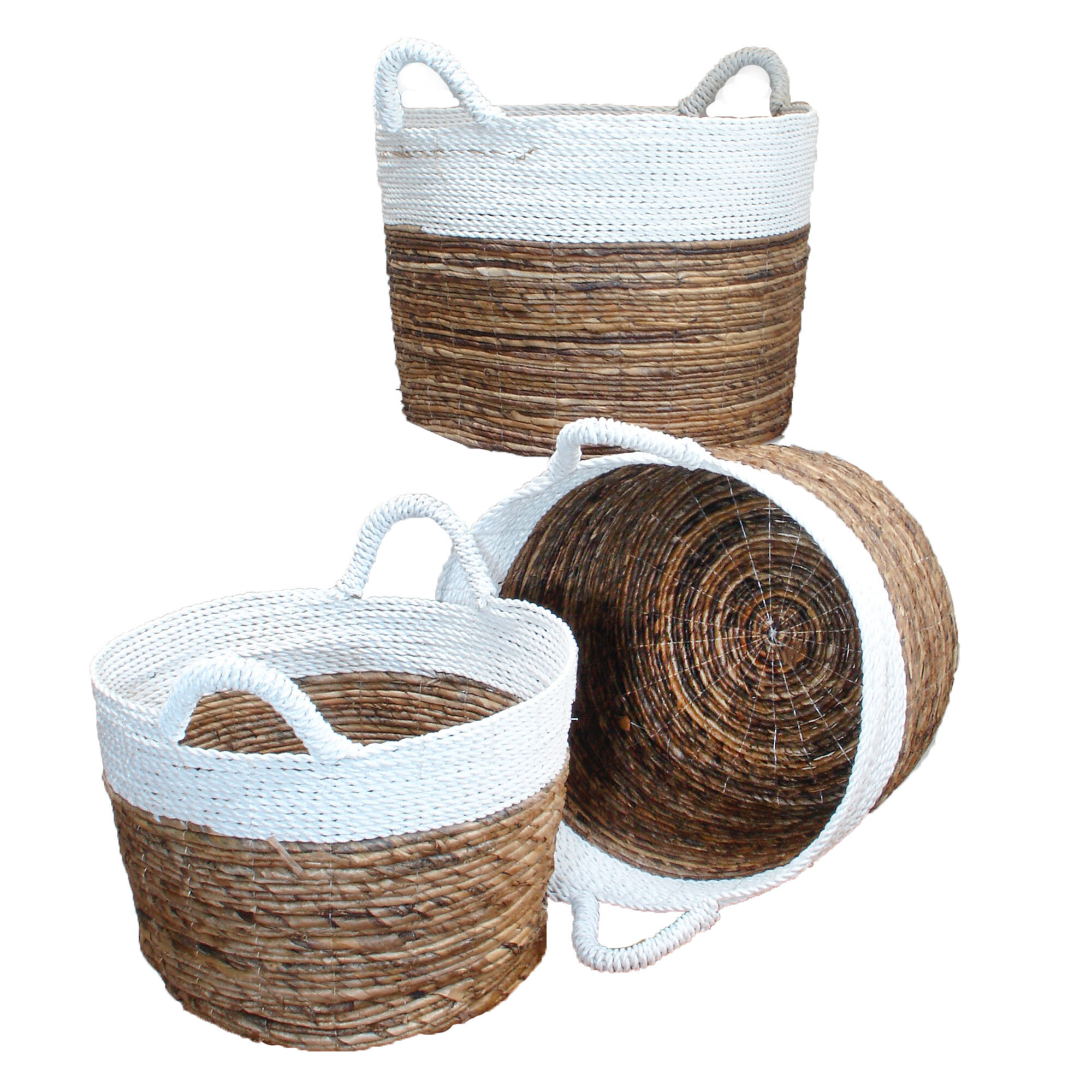 SET OF 3 RATTAN CANE SMALL ROUND BASKETS 