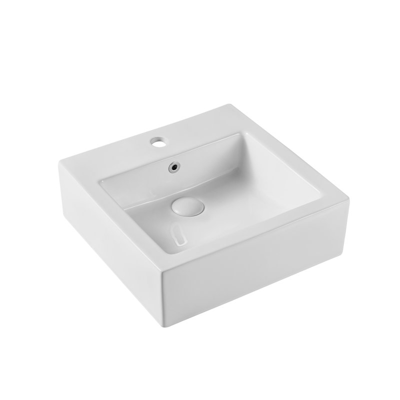 Ojia White Ceramic Square Vessel Bathroom Sink With Overflow Wayfair