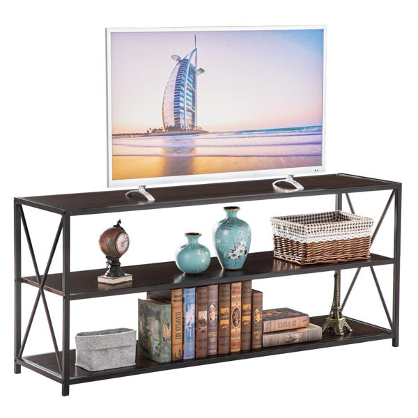 Gracie Oaks 3 Tier X Design Industrial Console Table Sofa Side
