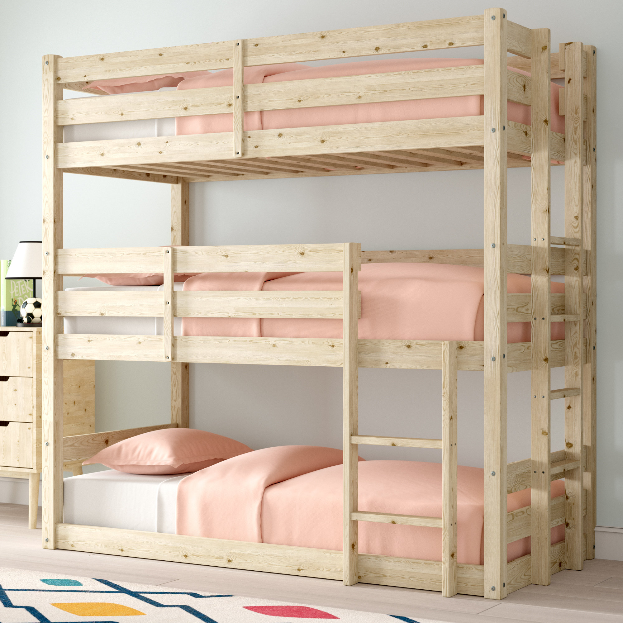 triple sleeper bunk bed with storage