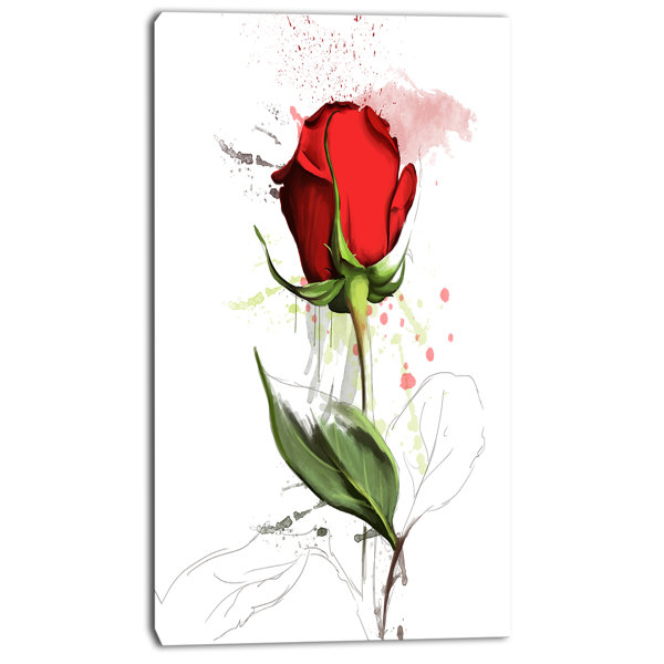 Designart Red Rose Hand Drawn Illustration Painting Print On