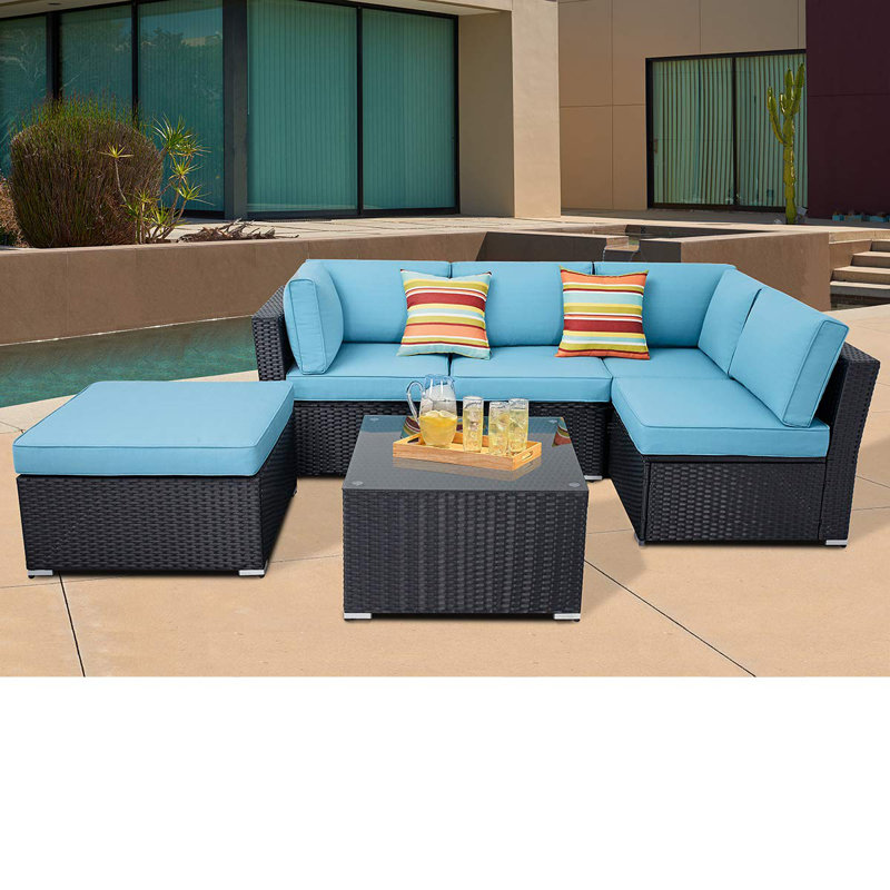 Winston Porter Rook Outdoor Black Wicker Patio Sectional With Black Wicker Patio Sectional