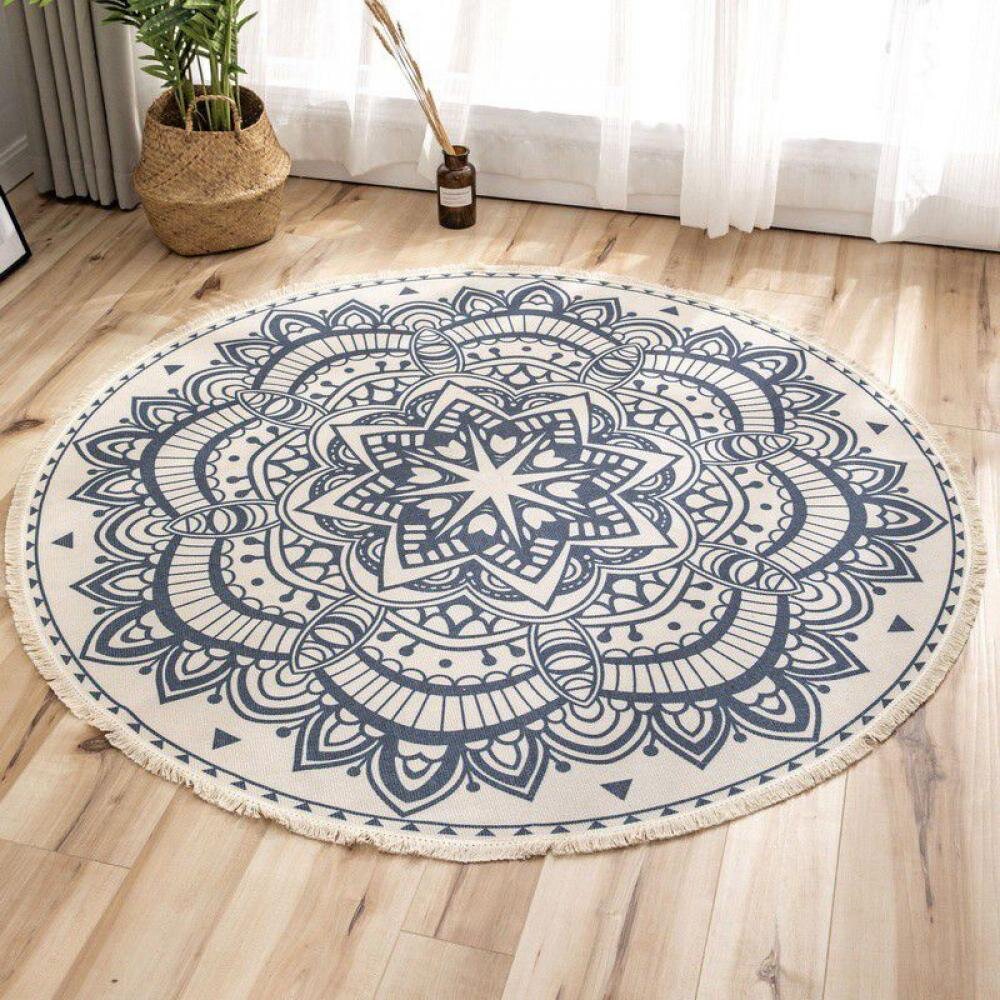 Round Area Rug 3 Feet Abstract Flower Tiger Butterfly Non-Slip Circular Area Rugs Kitchen Floor Mat Washable Floor Carpet for High Chair Bedroom Living Room Study Playing
