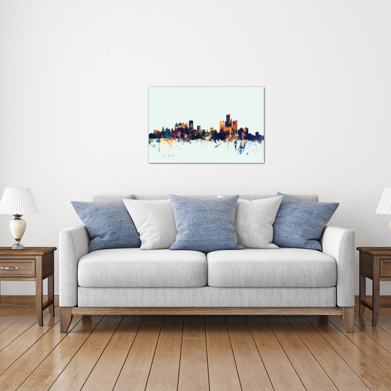 East Urban Home Skyline Series Detroit Michigan Usa On Blue