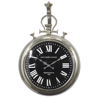 Oakham Stainless Steel Metal Pocket Watch Style Decorative Silver Wall Clock