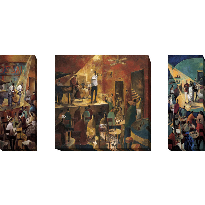 Red Barrel Studio Jazz Club Red Jazz Blue Jazz 3 Piece Print Set On Wrapped Canvas Wayfair