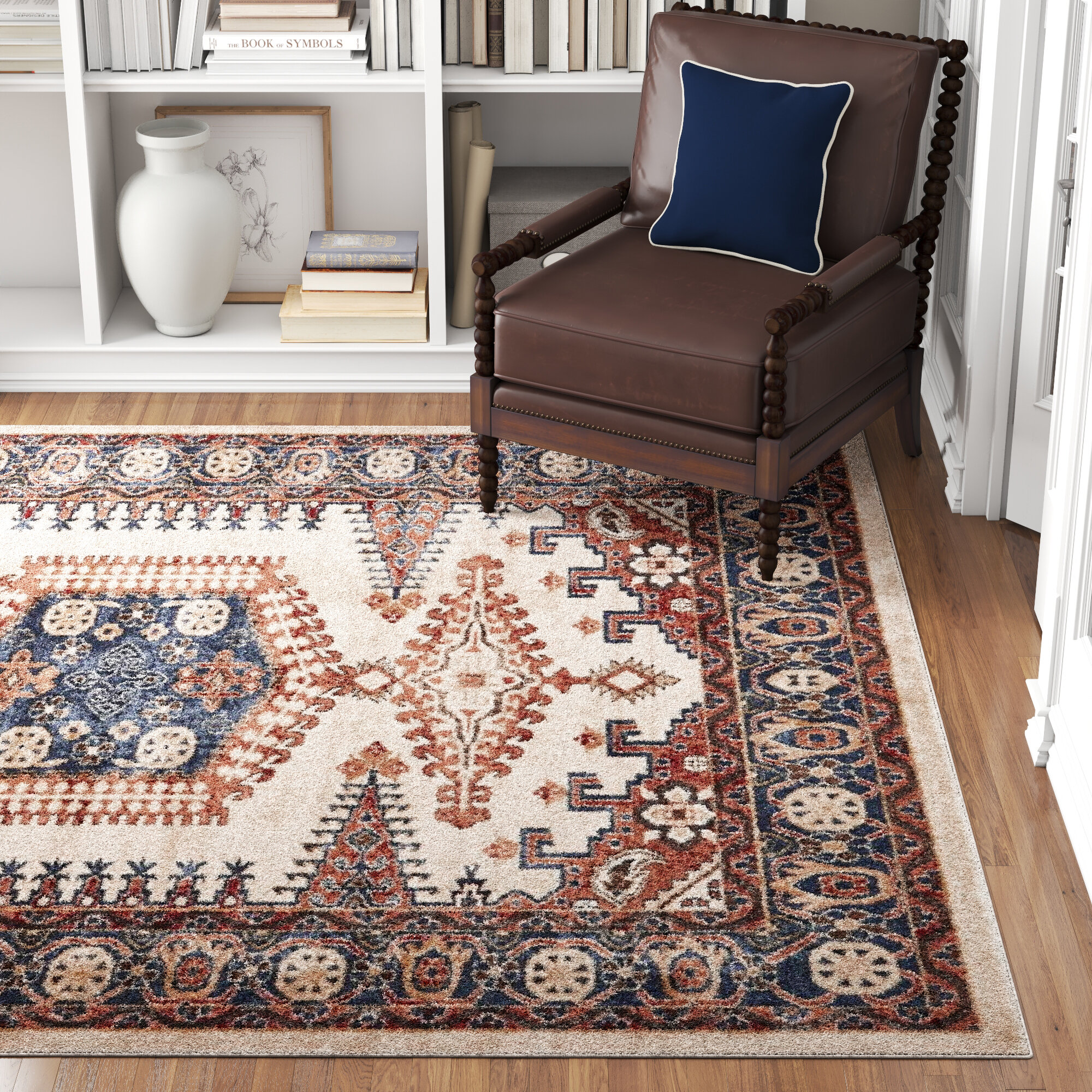 Three Posts™ Vern Oriental Cream/Brown/Blue Area Rug & Reviews | Wayfair