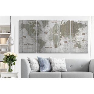 Wooden World Wall Map in Dark Brown and Grey L size 59" x 31”
