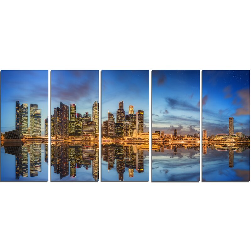 Designart Singapore Skyline And View Of Marina Bay 5 Piece Wall Art On Wrapped Canvas Set Wayfair