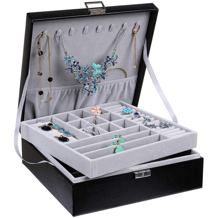 Latitude Run Women Jewelry Box Organizer 2 Layer Large Lockable Display Jewelry Holder For Earring Ring Necklace Birthday And Back To School Gift Wayfair
