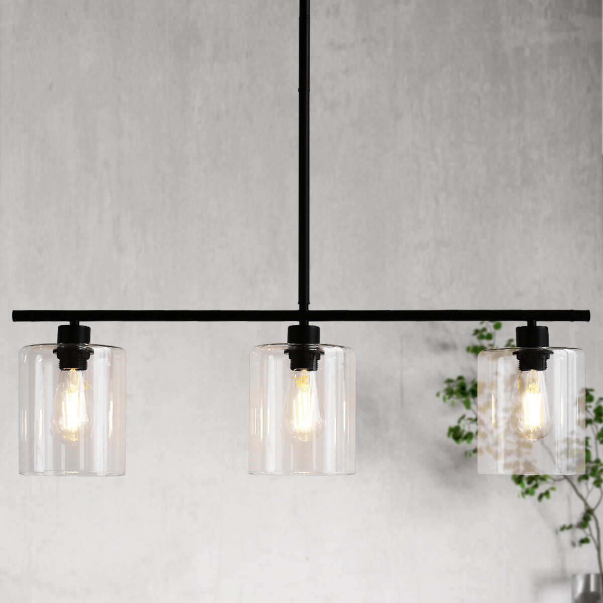 3 light bar pendant black