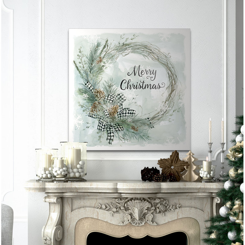 'Merry Christmas Pine Wreath' Textual Art