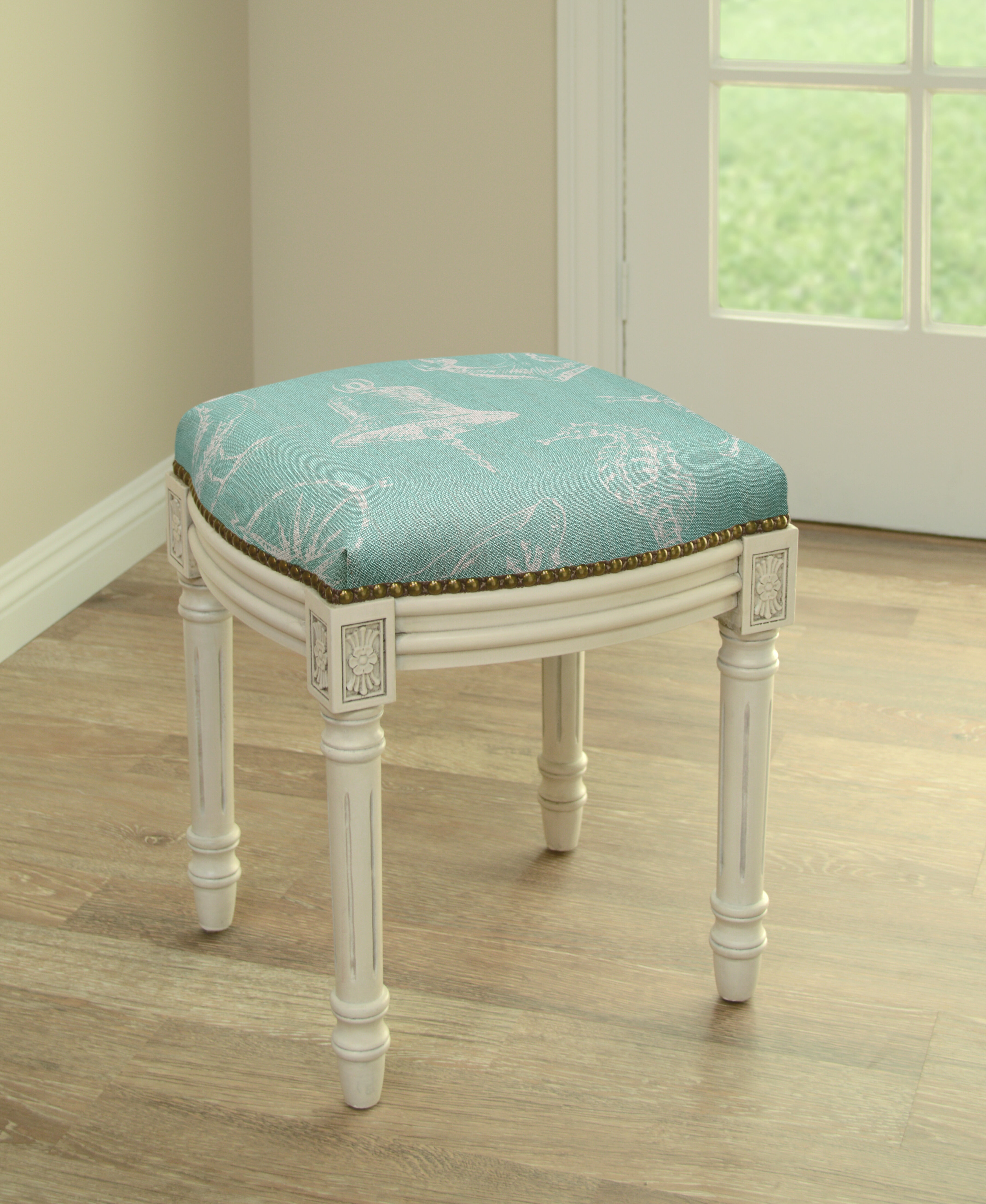 123 Creations Nautical Linen Upholstered Vanity Stool With Nailhead Reviews Wayfair