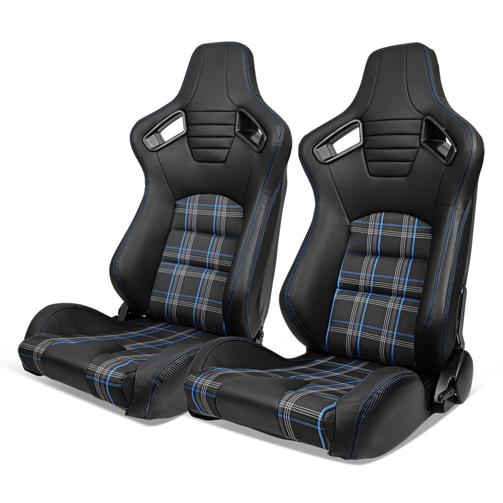 Pair of PVC Leather Racing Bucket Seats with Dual Sliders Ship from USA Warehouse Racing Seats Black with White Stitching 