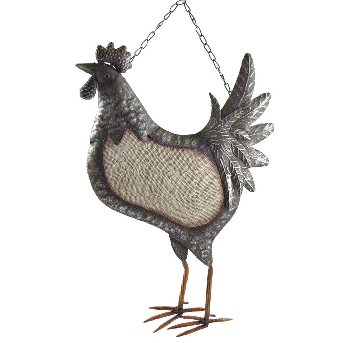 August Grove® Danny Iron and Burlap Rooster 4 Piece Statue Set | Wayfair