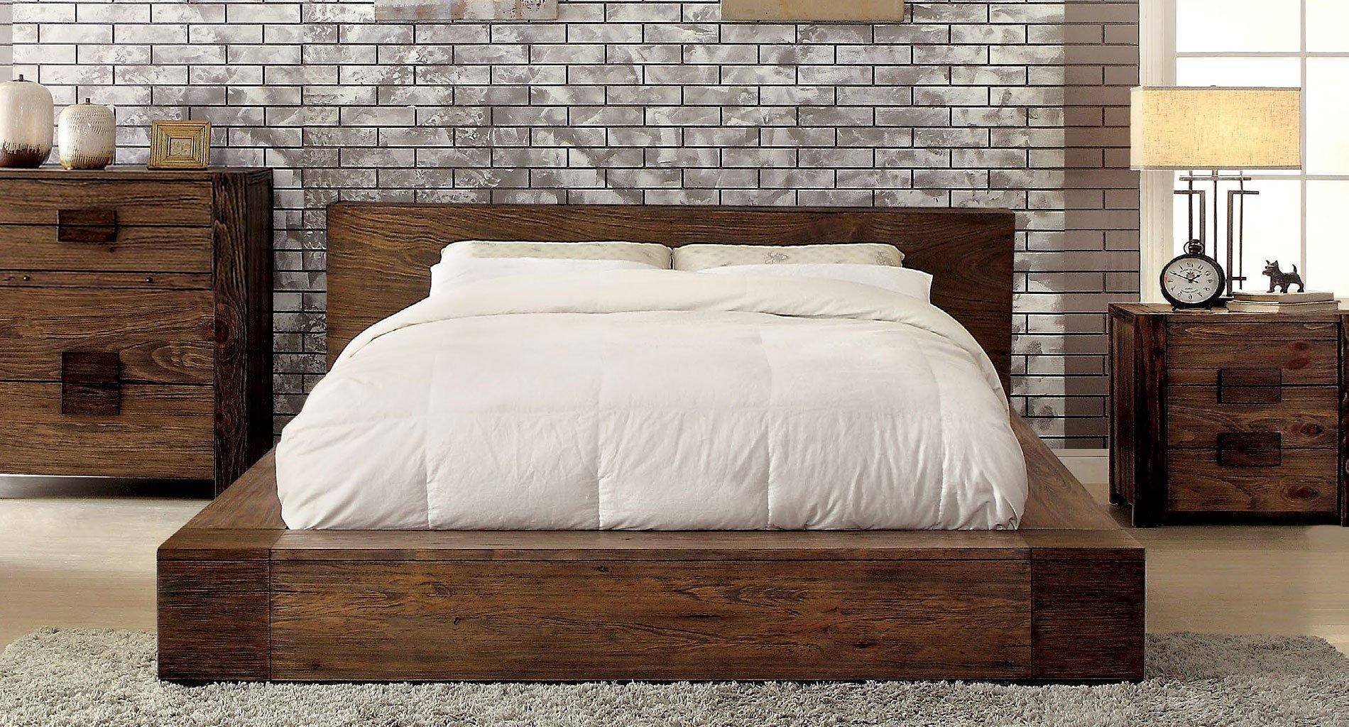 queen platform bed with low headboard