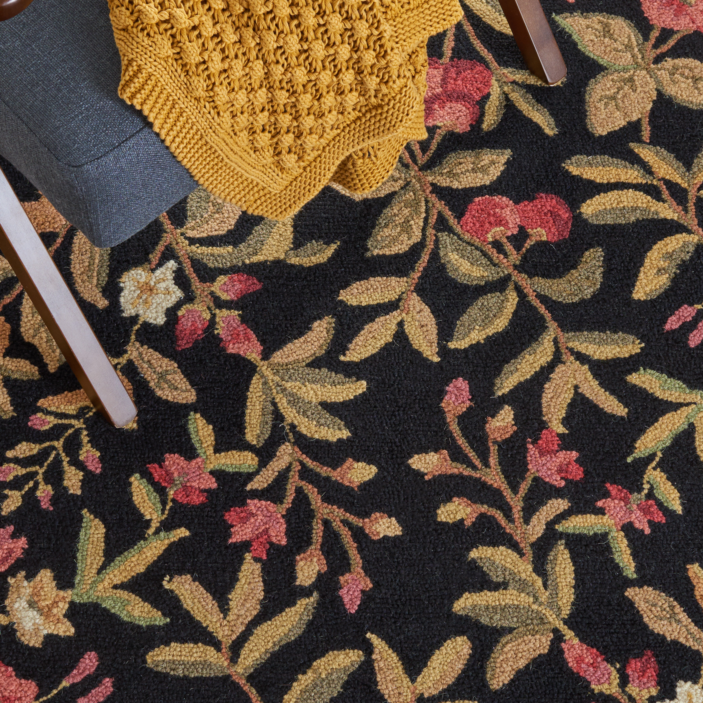 August Grove® Kinchen Handmade Looped/Hooked Wool Black Rug & Reviews Wayfair