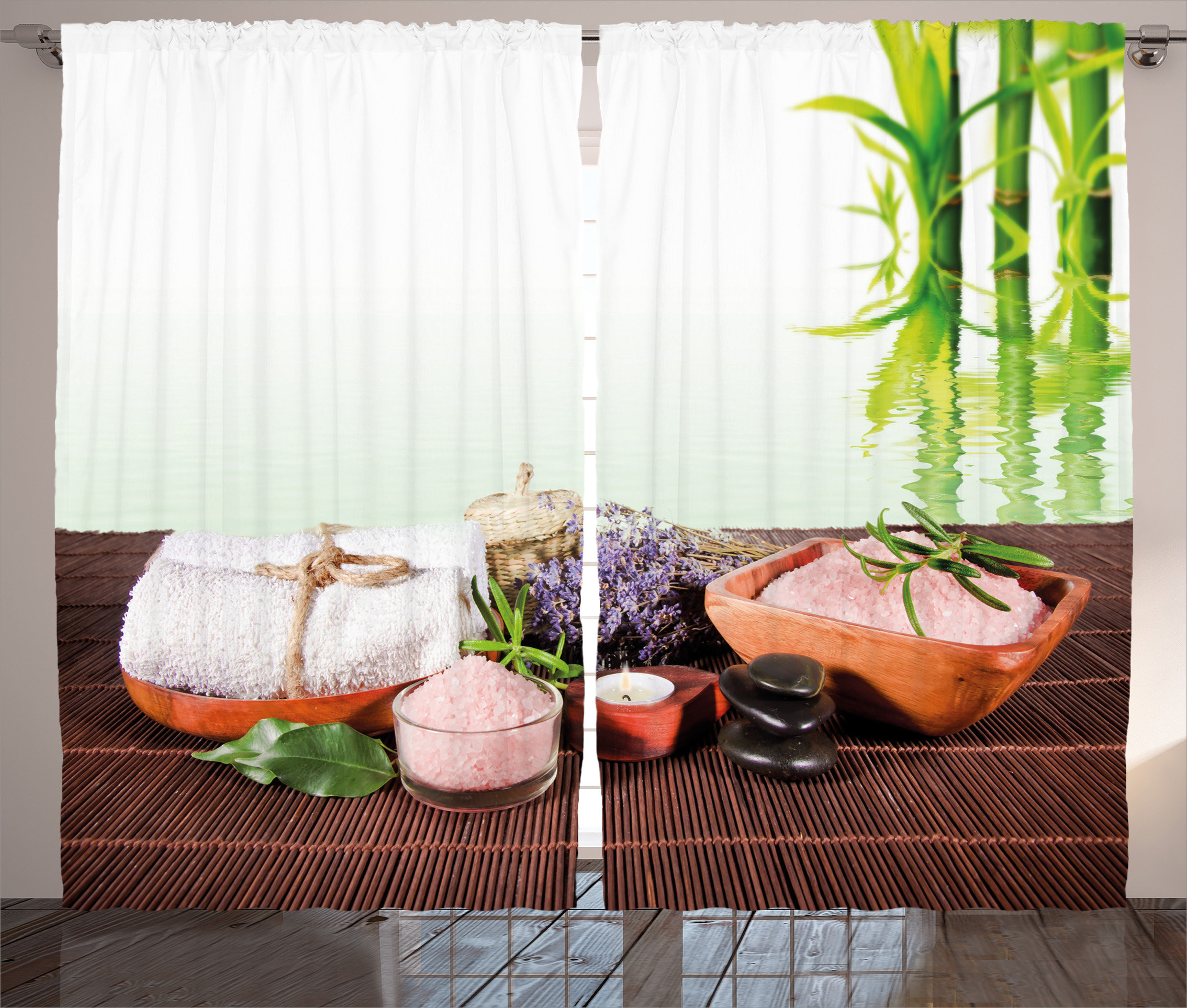East Urban Home Spa Bamboo Background With Towel Flowers Candle