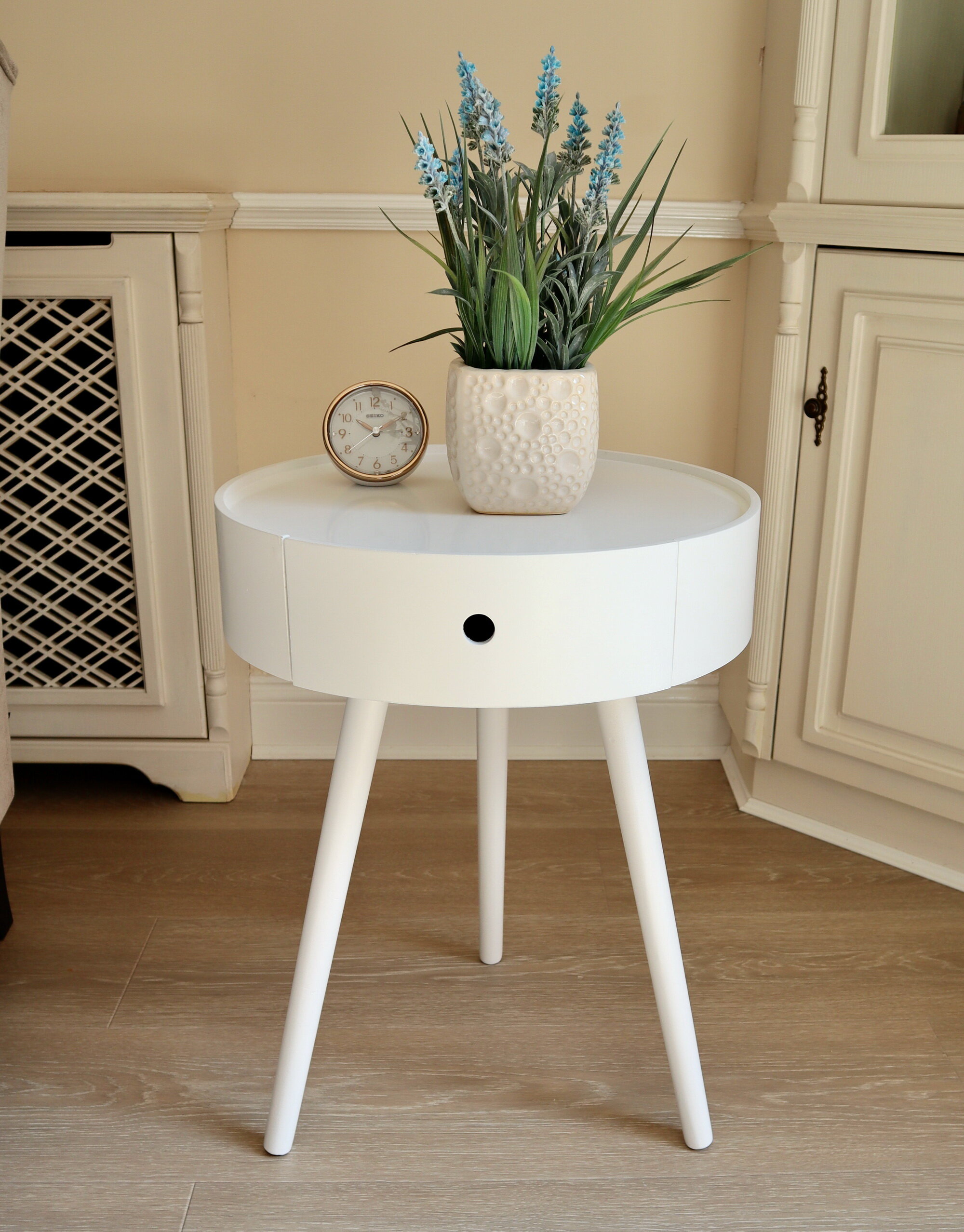 White Round Side Table With Shelves : Lucille Modern Classic Round Grey
