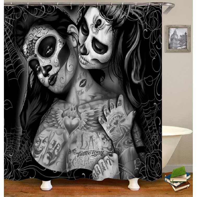 Gothic Sugar Skull Waterproof Fabric 71x71 inch Shower Curtain Soft Bathroom Mat 
