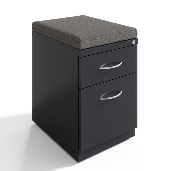 Inbox Zero Hirsh 20 Inch Deep Box/File Mobile File Cabinet And Grey Seat Cushion In Charcoal ...