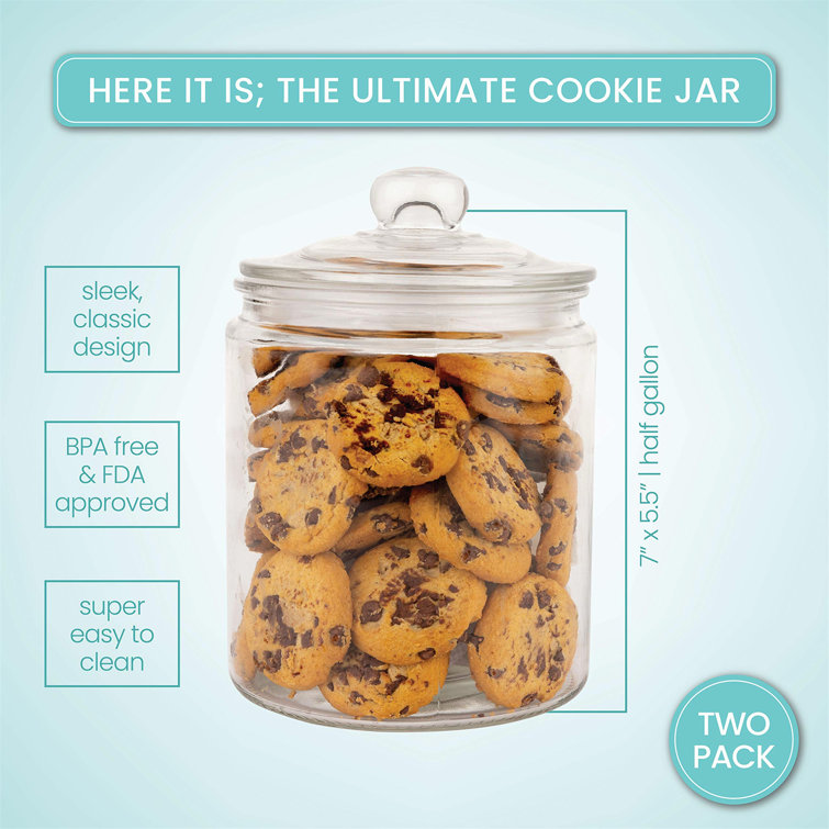 Flour Coffee Dog Treats Glass Organization Canisters for Home & Kitchen Snacks & More | Airtight Glass Storage Container for Food Set of 2 Glass Jar with Lid Pasta 68 Ounces 2 Liter Candy