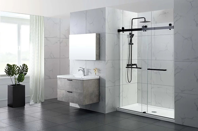 49" - 54" W x 76" H Double Sliding Frameless Shower Door Finish: Chrome