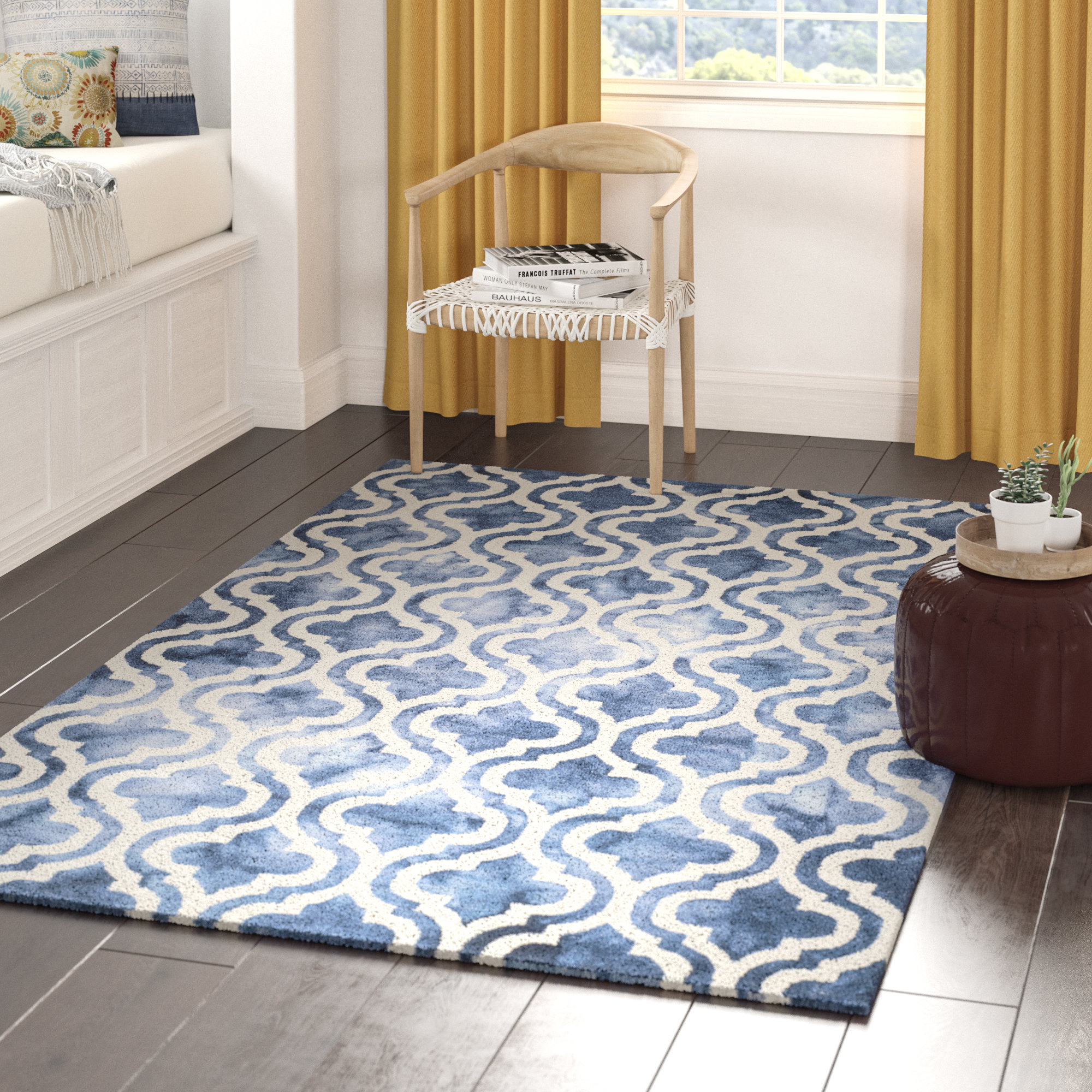 Winston Porter Adelei Handmade Tufted Wool Navy Rug & Reviews | Wayfair