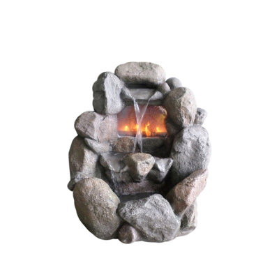 Fiberglassresin Faux Rock Fireplace Fountain With Light Northlight