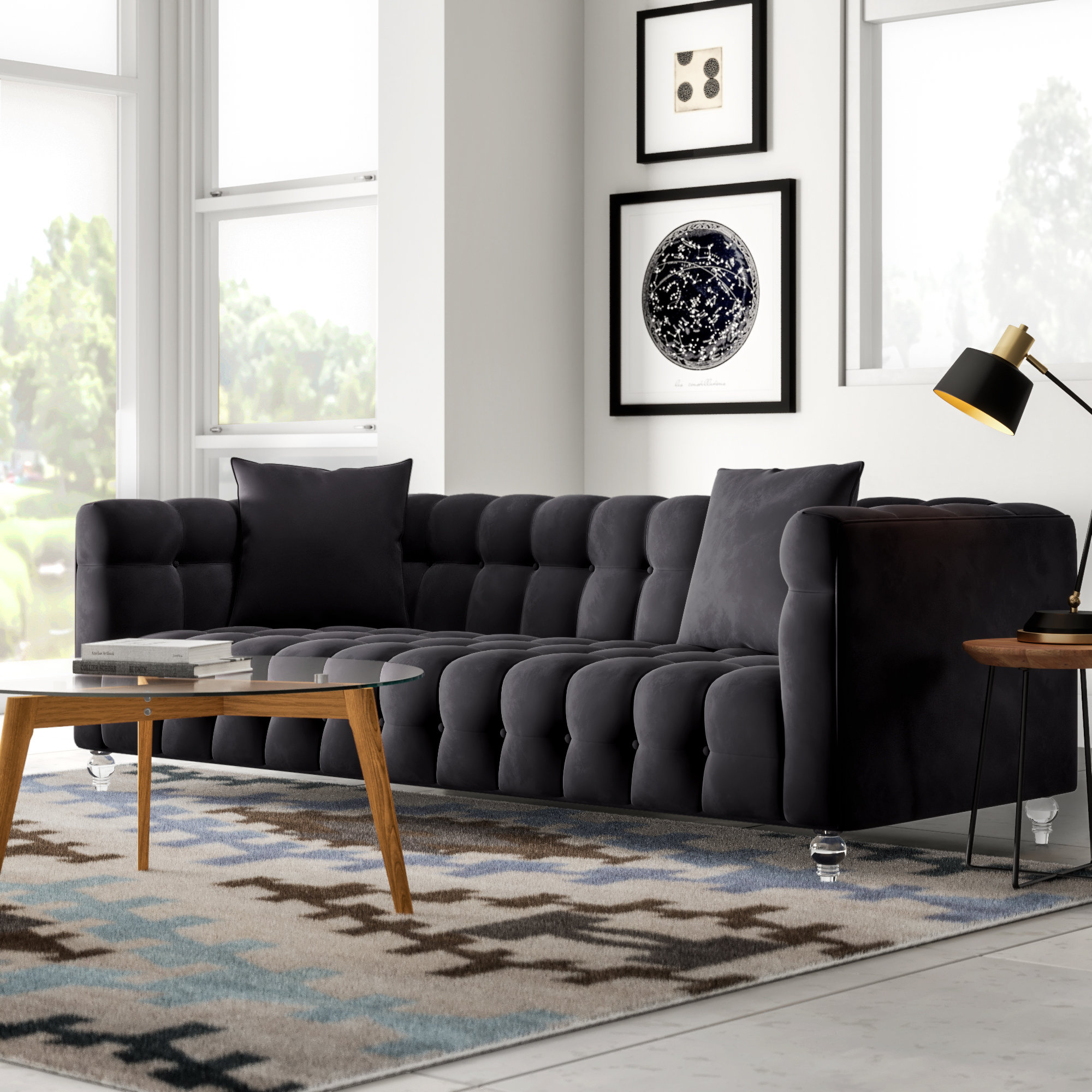 Doyon 90.55” Velvet Tuxedo Arm Sofa