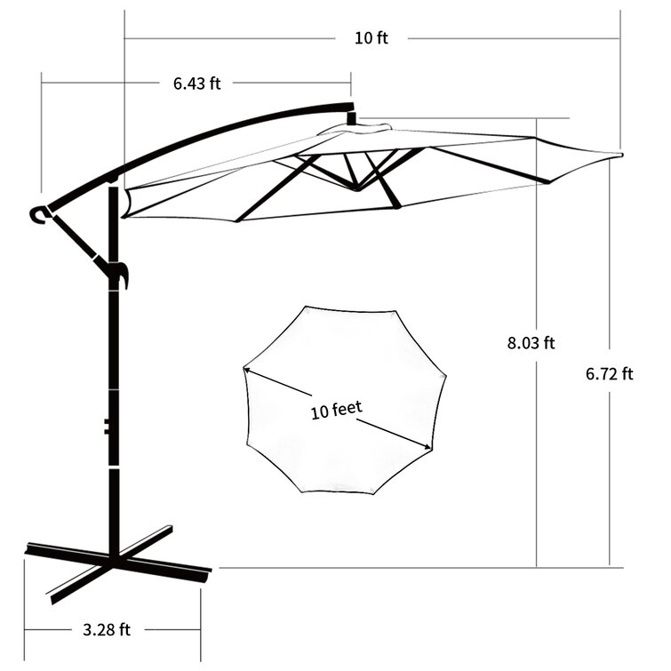 KITADIN Cantilever Umbrella 10 Ft,Beige 10Ft Offset Patio Hanging Umbrella,Outdoor Market Umbrellas with Crank Lift & Cross Base