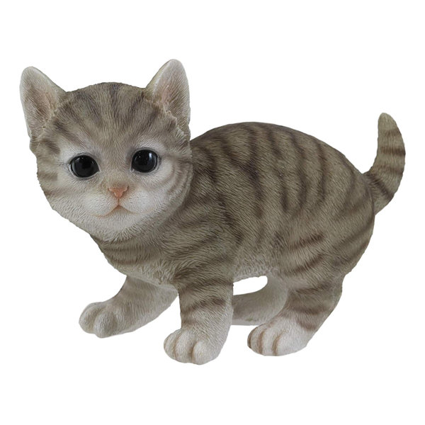 Charlton Home Nathaly Lifelike Crouching Grey Striped Tabby Cat Figurine Wayfair