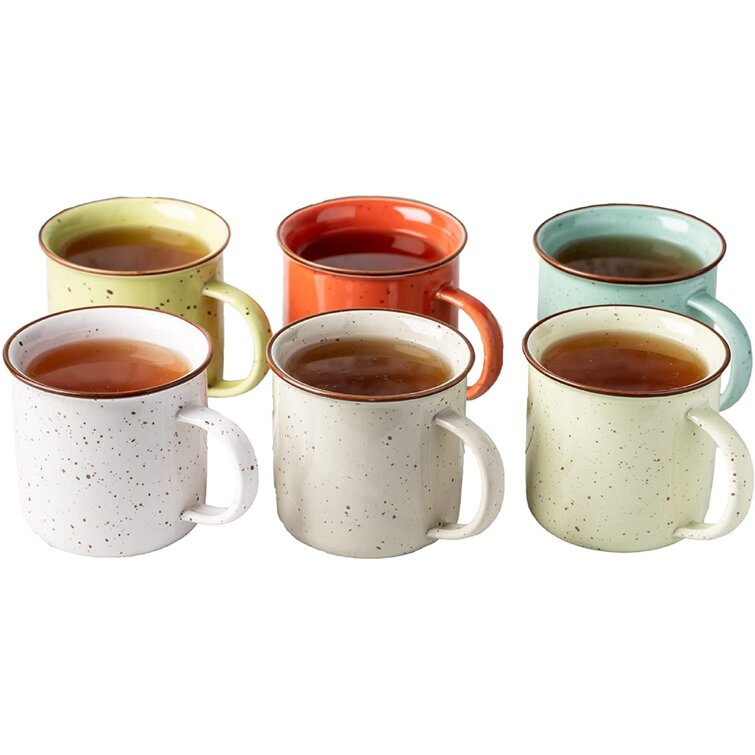 Ceramic Speckled Campfire Mug Set of 6 Multicolored Coffee Cups Decorative Cups Camping Style Enamel Mug Giftable Box Ideal Camping Mugs