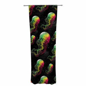 BarmalisiRTB Rainbow Jellyfish Digital Decorative Nautical Sheer Rod Pocket Curtain Panels (Set of 2)