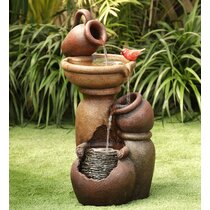 26" Rustic Resin 3 Tier Owl Tranquil Outdoor Water Fountain Home Garden Decor 