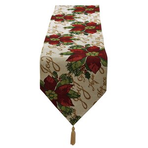 Decorative Christmas Poinsettias Script Design Tapestry Table Runner