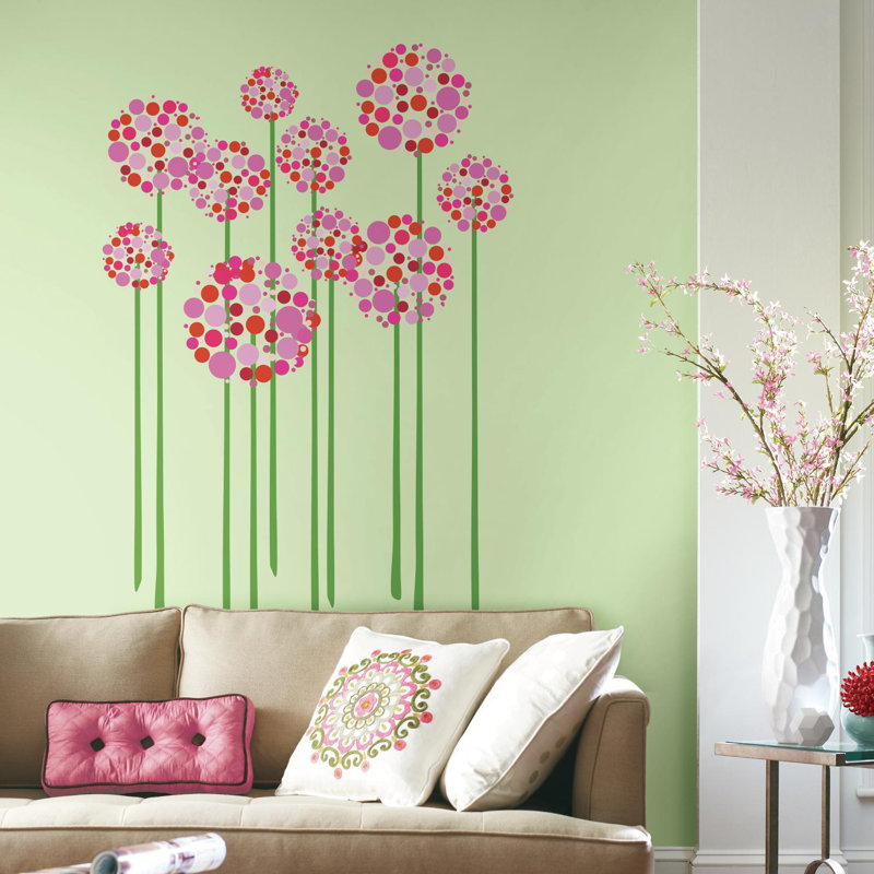 room mates bright floral dot peel and stick giant wall decal | wayfair
