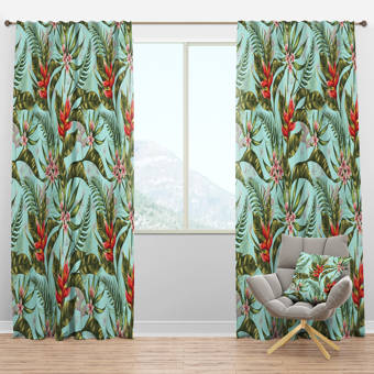 East Urban Home Mid Century Tropical Foliage Ii Floral Semi Sheer Thermal Rod Pocket Curtain Panels Wayfair