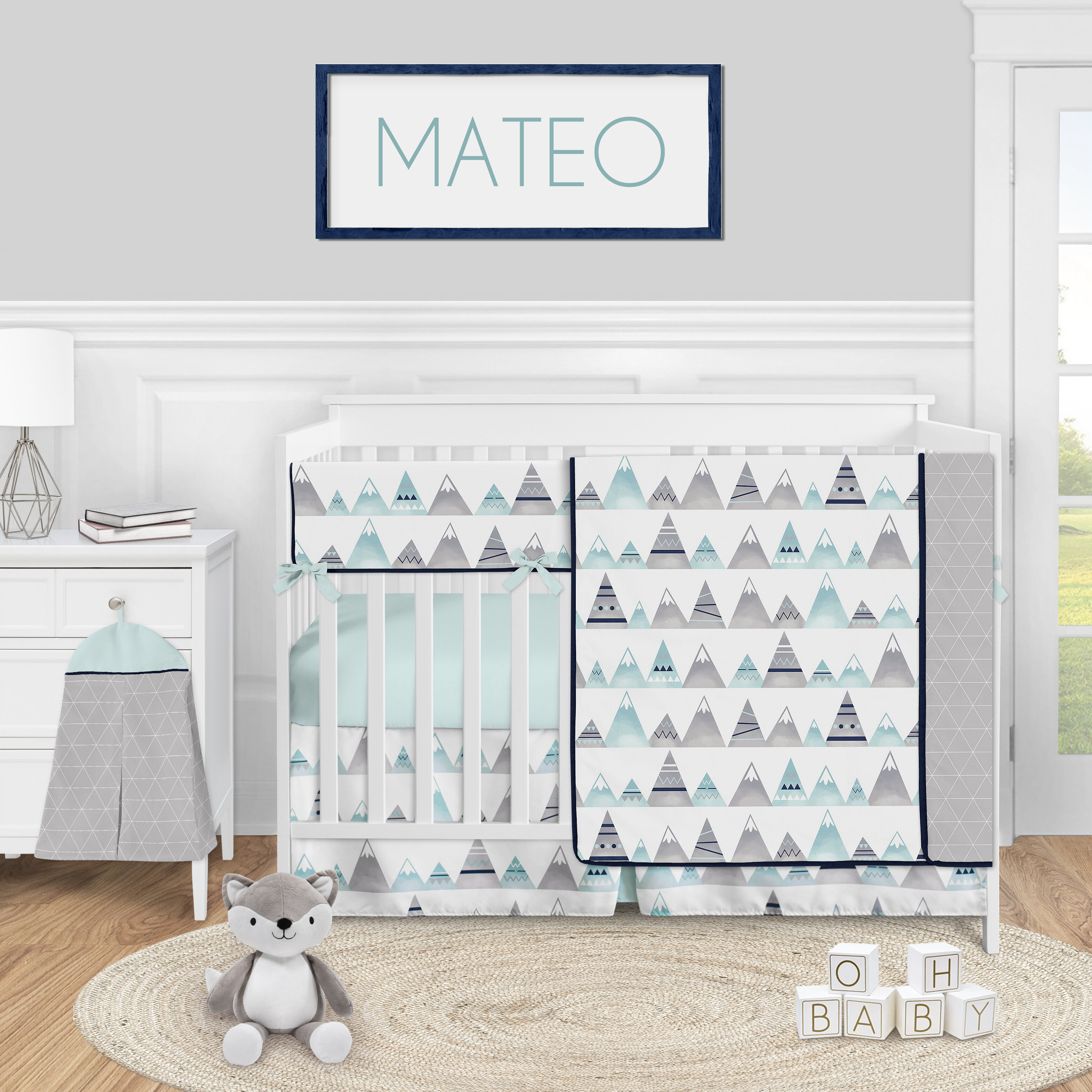 Sweet Jojo Designs Grey And Aqua Mountains 5 Piece Crib Bedding Set Wayfair