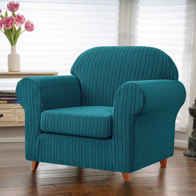 teal striped armchair