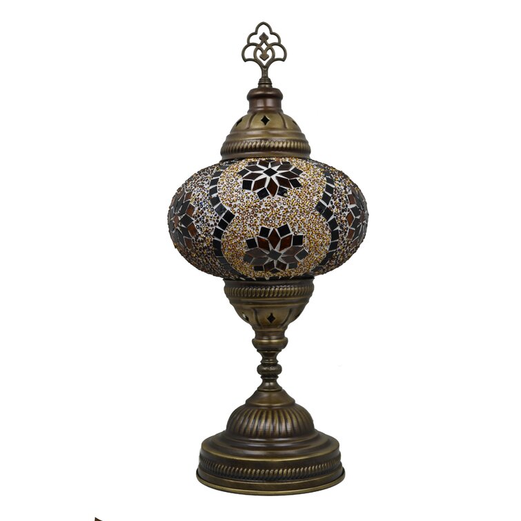 Turkish Lamp Multi Colour Glass Mosaic Light Handmade Brass Plated Stand LED
