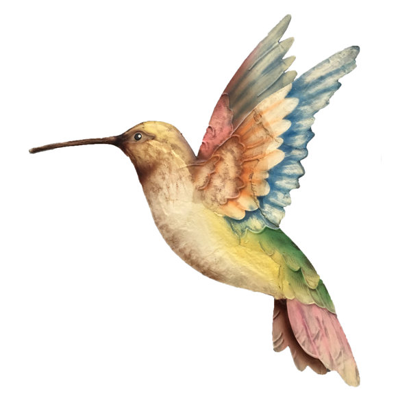 Iridescent finish of 16 gauge metal hummingbird Right face Hummingbird wall art