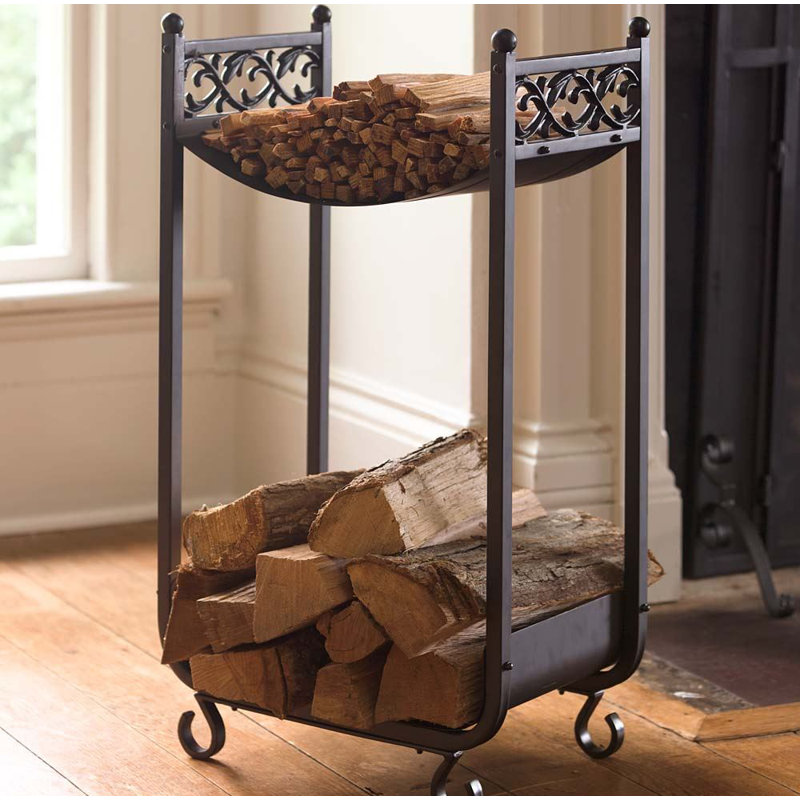 Plow Hearth Compact Cast Iron Scrollwork Design Log Rack